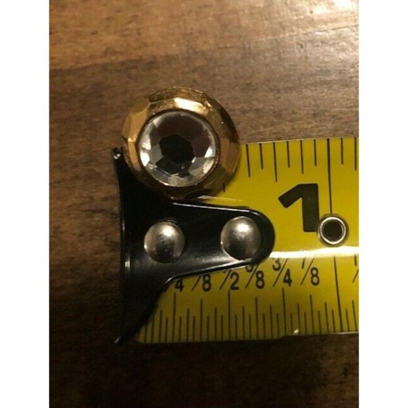 VINTAGE 1980 ERA GORGEOUS RARE YSL CRYSTAL GOLD SOLITAIRE ROUND CLIP EARRINGS - Picture 4 of 4